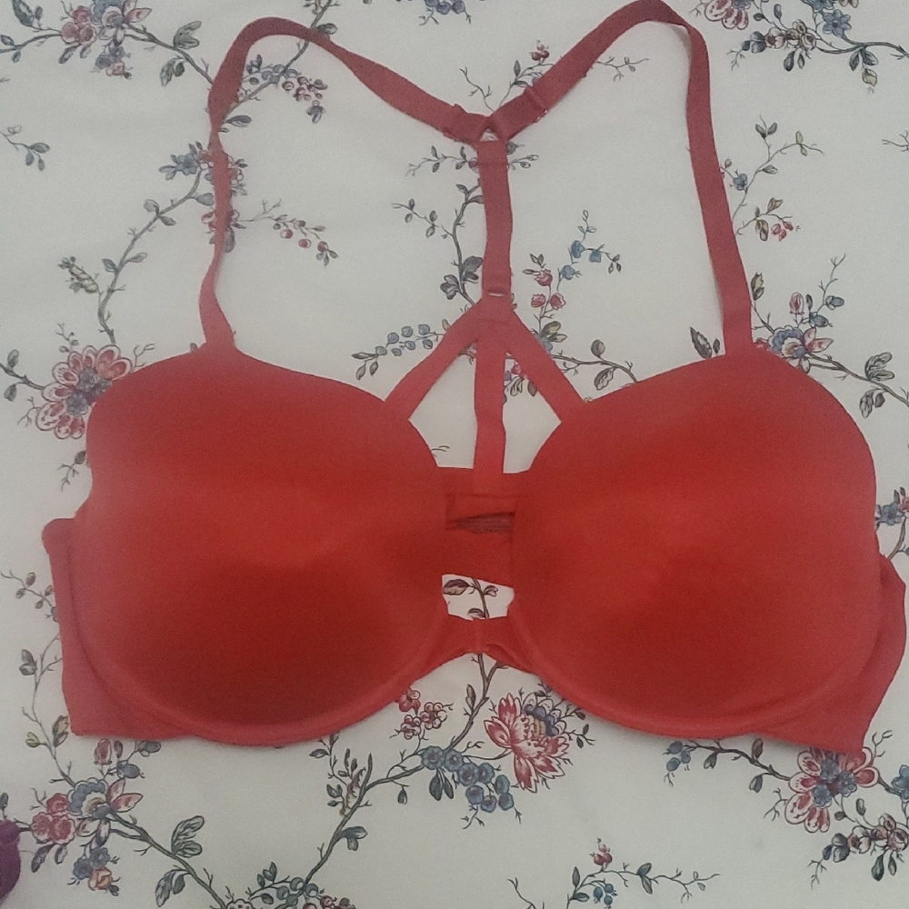 Red T-Shirt Bra with Molded Cups and Adjustable Straps